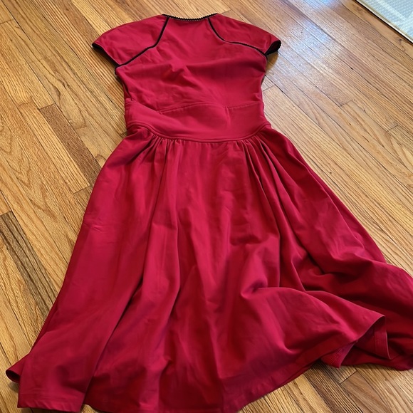 Pinup Girl Clothing Boutique rockabilly red fitted top swing dress - Picture 7 of 7